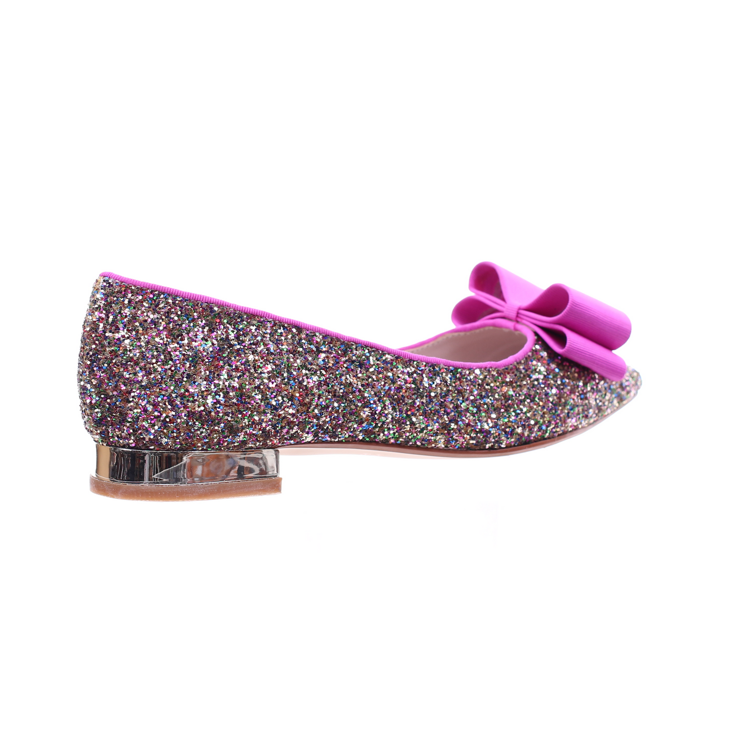 Glitter pointed toe bow ballerina (Peach)