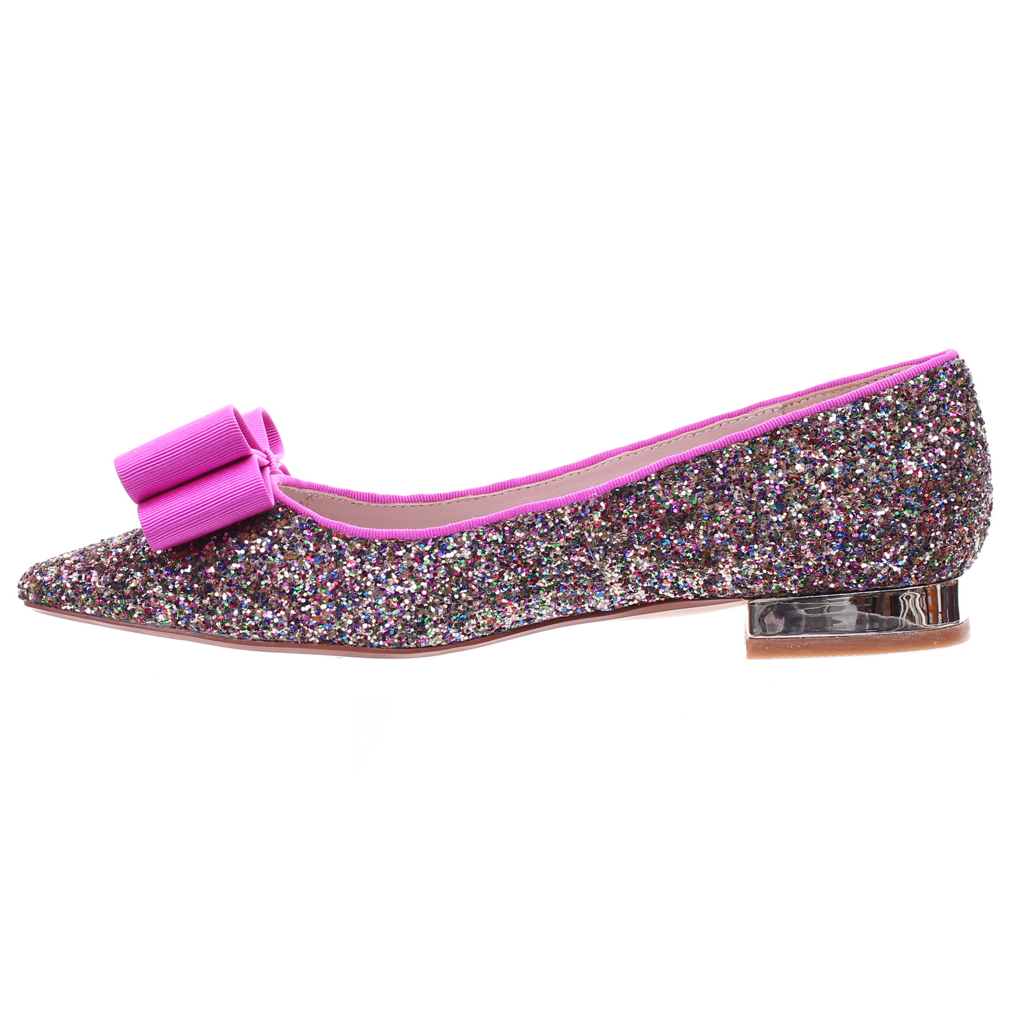 Glitter pointed toe bow ballerina (Peach)