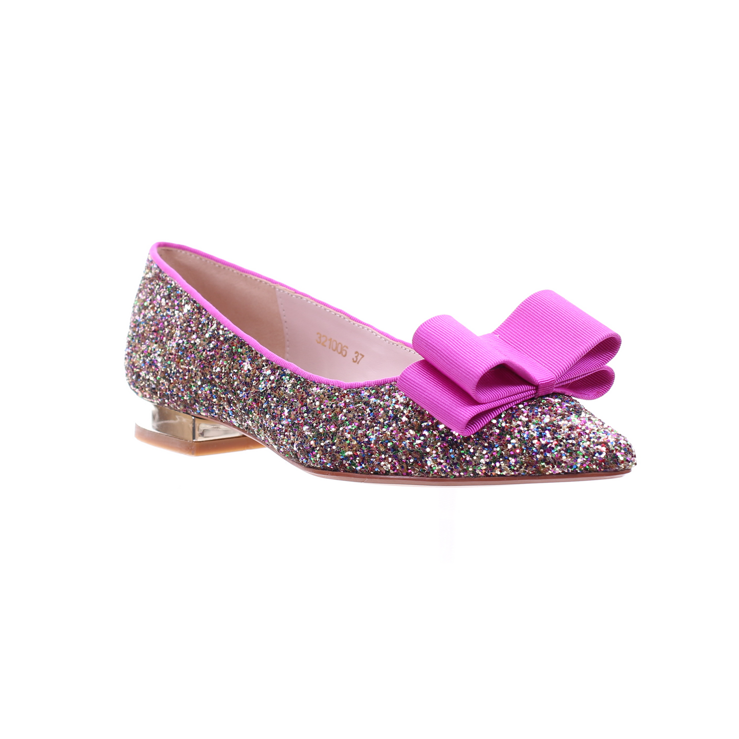 Glitter pointed toe bow ballerina (Peach)