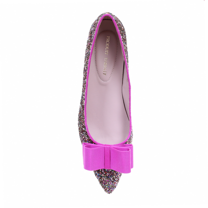 Glitter pointed toe bow ballerina (Peach)