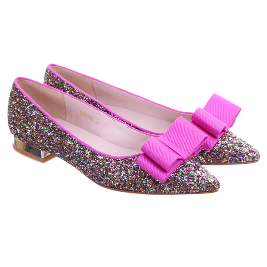 Glitter pointed toe bow ballerina (Peach)