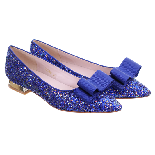 Glitter pointed toe bow ballerina (Blue)