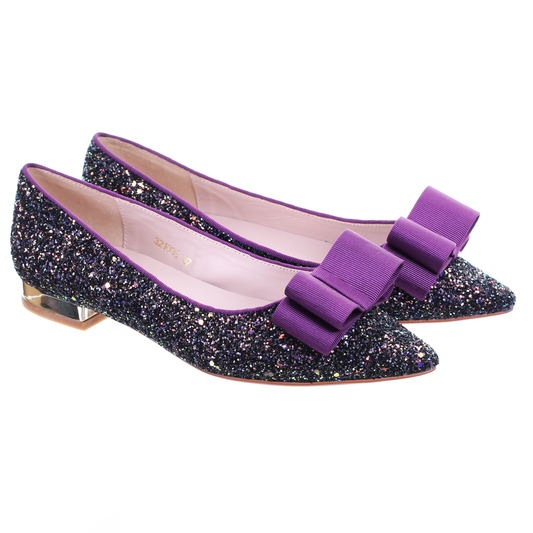 Glitter pointed toe bow ballerina (Purple)