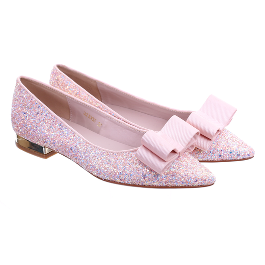 Glitter pointed toe bow ballerina (Pink)