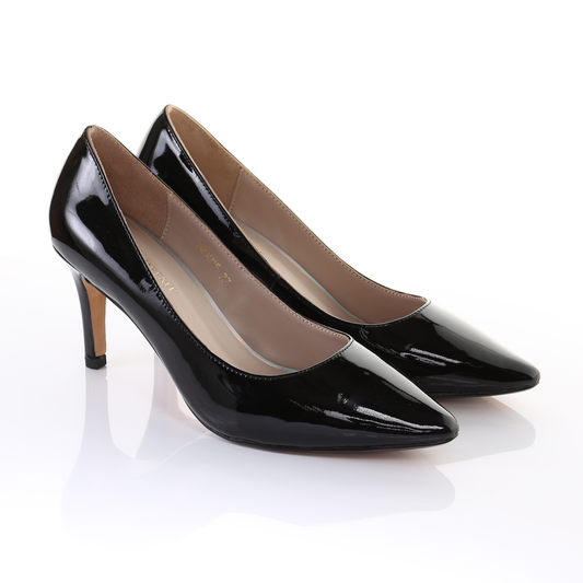Patent Leather 8cm Pin Heel Pointed Toe Pumps-Black
