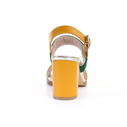 Double strappy 7.5cm block heel sandal-Mustard