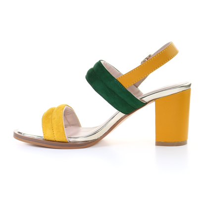 Double strappy 7.5cm block heel sandal-Mustard