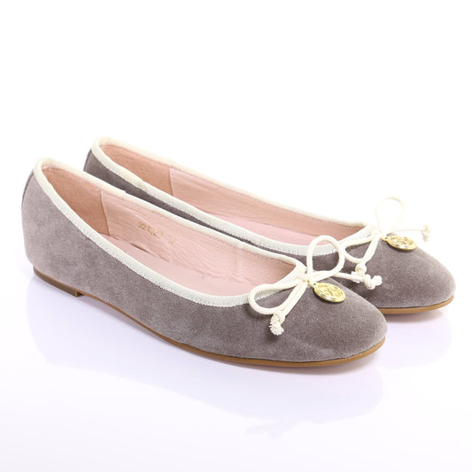 Bow suede ballerina (Grey)