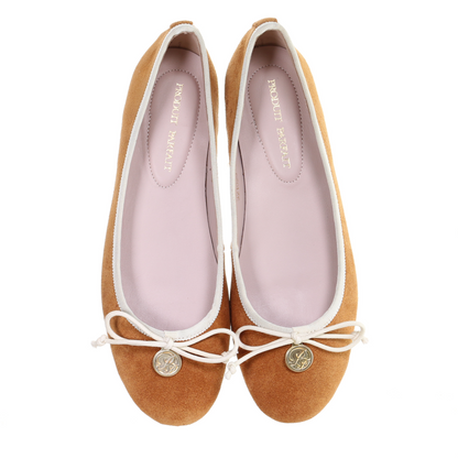 Bow suede ballerina (Camel)