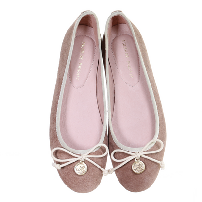 Bow suede ballerina (Beige)