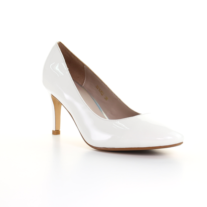 Patent Leather 8cm Pin Heel Round Toe Pumps-White