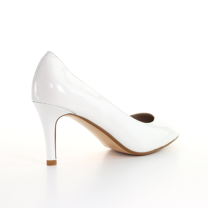 Patent Leather 8cm Pin Heel Round Toe Pumps-White