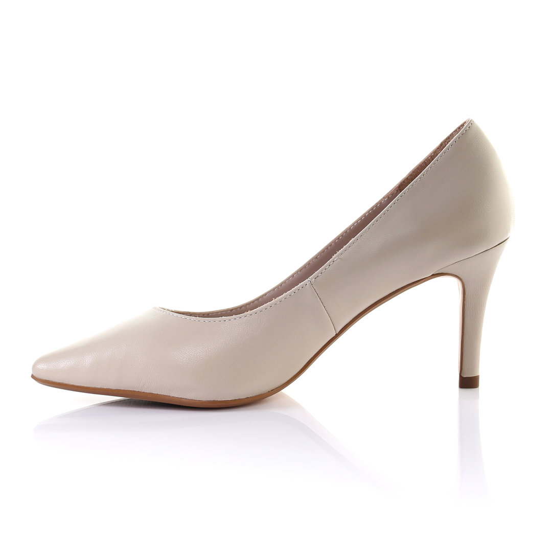 Leather 8cm Pin Heel Pointed Toe Pumps-Beige