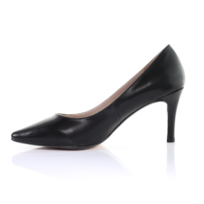 Leather 8cm Pin Heel Pointed Toe Pumps-Black