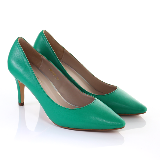 Leather 8cm Pin Heel Pointed Toe Pumps-Green