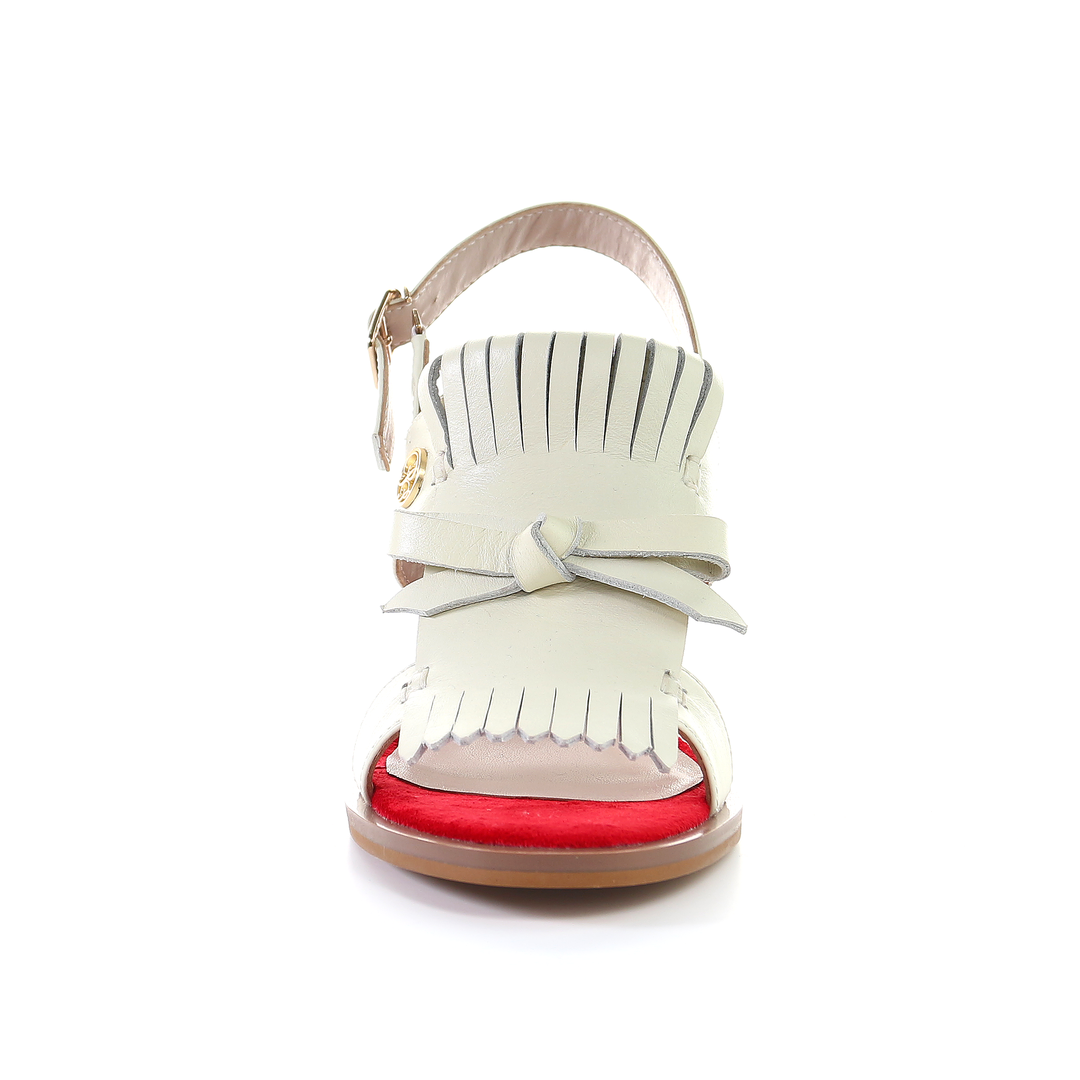 Tassel strappy 7.5cm block heel sandal-White
