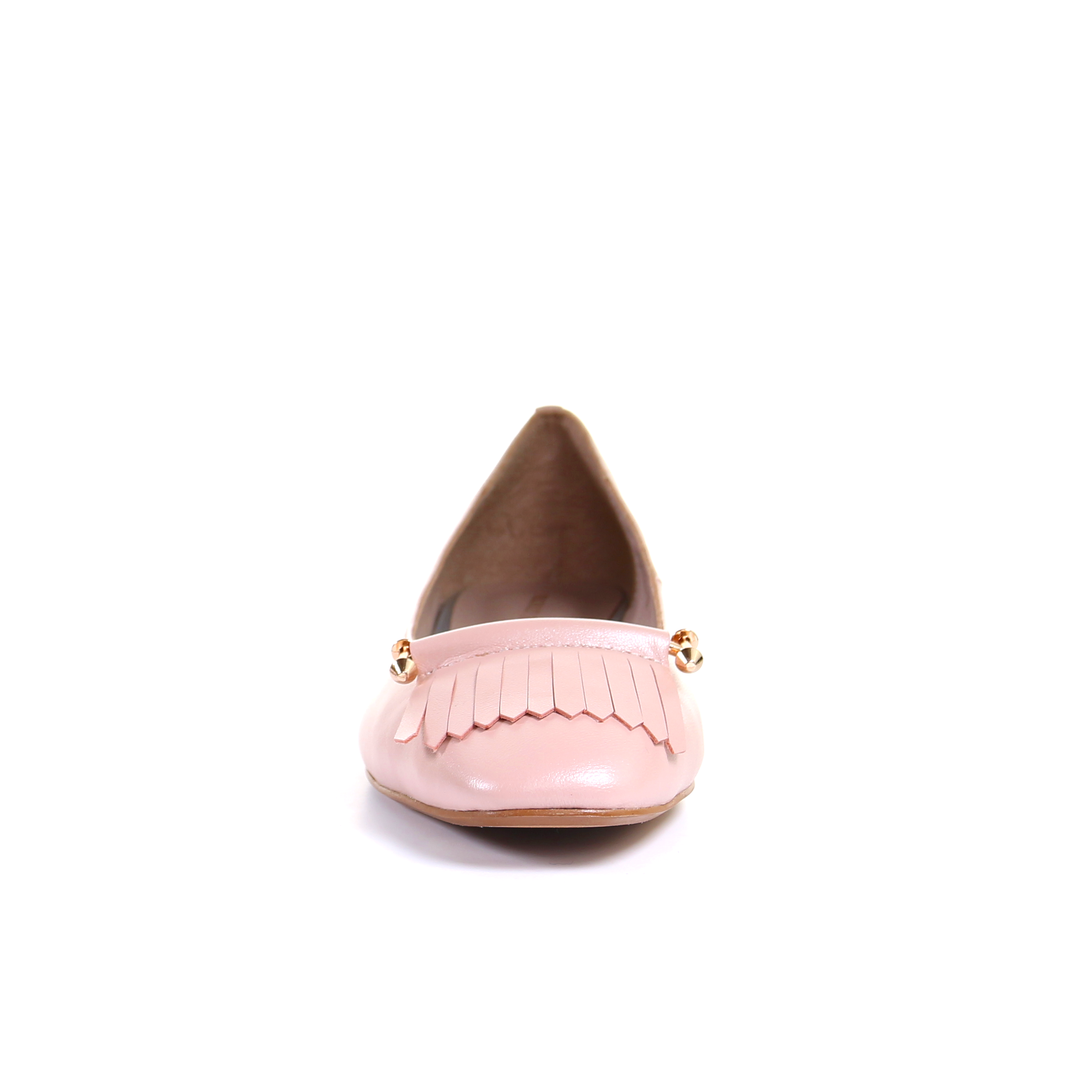 Tassel Leather Square Toe Ballerina (Pink)