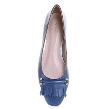 Tassel Leather Square Toe Ballerina (Blue)