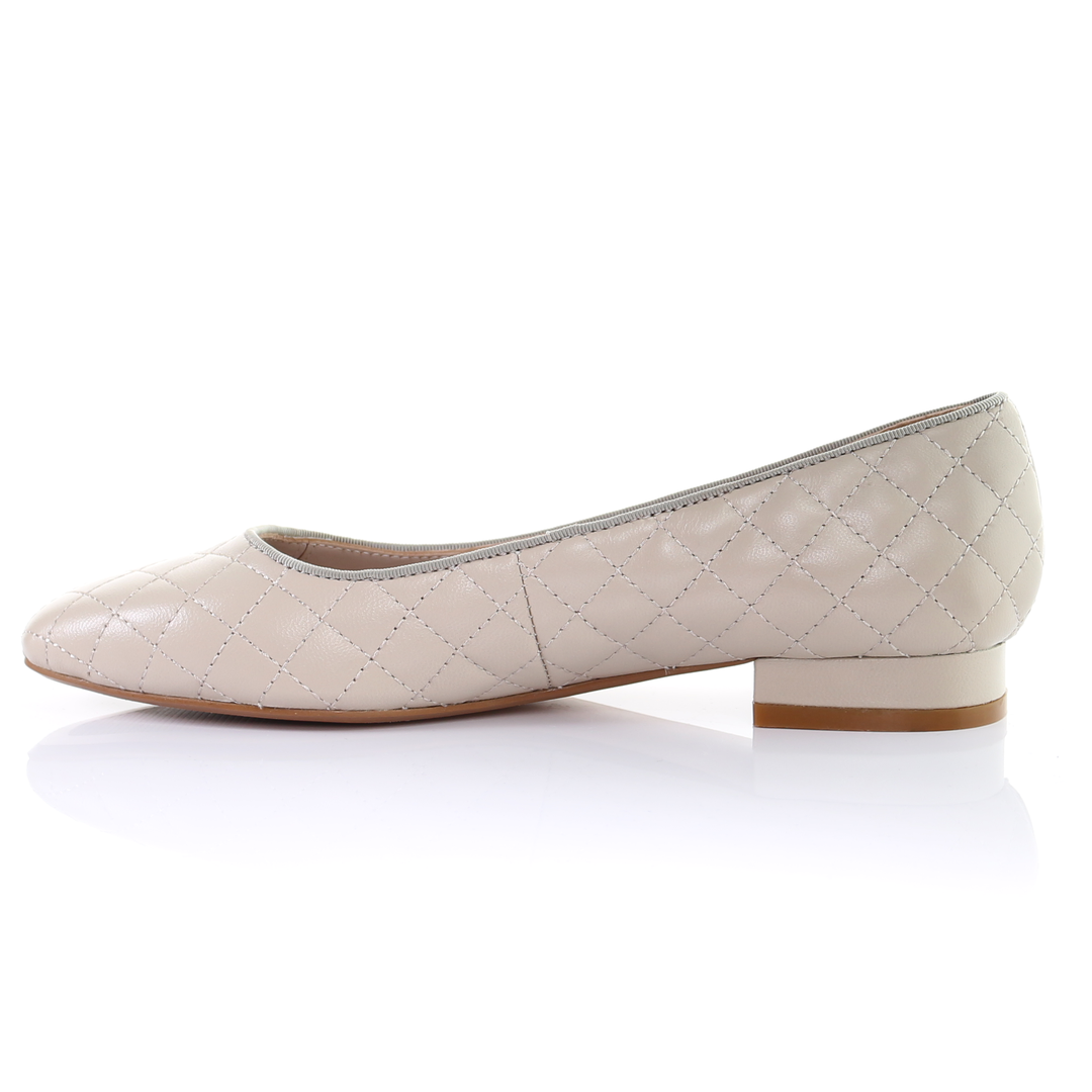 Classic Leather Square Toe Ballerina - (Light Beige)