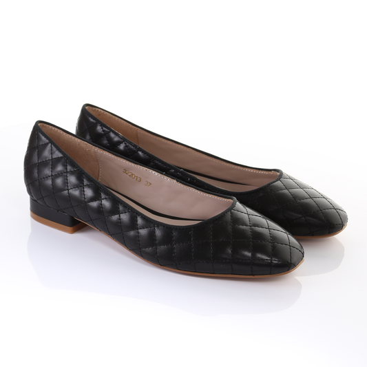 Classic Leather Square Toe Ballerina - (Black)