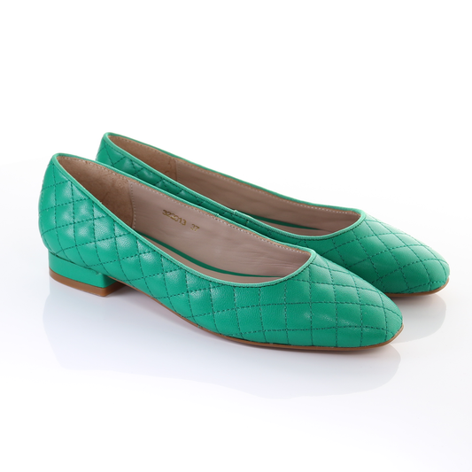 Classic Leather Square Toe Ballerina - (Green)