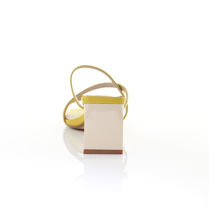 Square toe leather strappy heeled sandal-Yellow