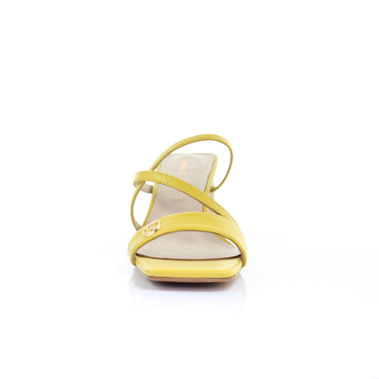 Square toe leather strappy heeled sandal-Yellow
