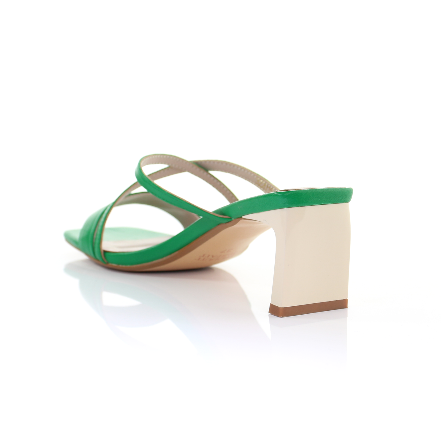 Square toe leather strappy heeled sandal- Green