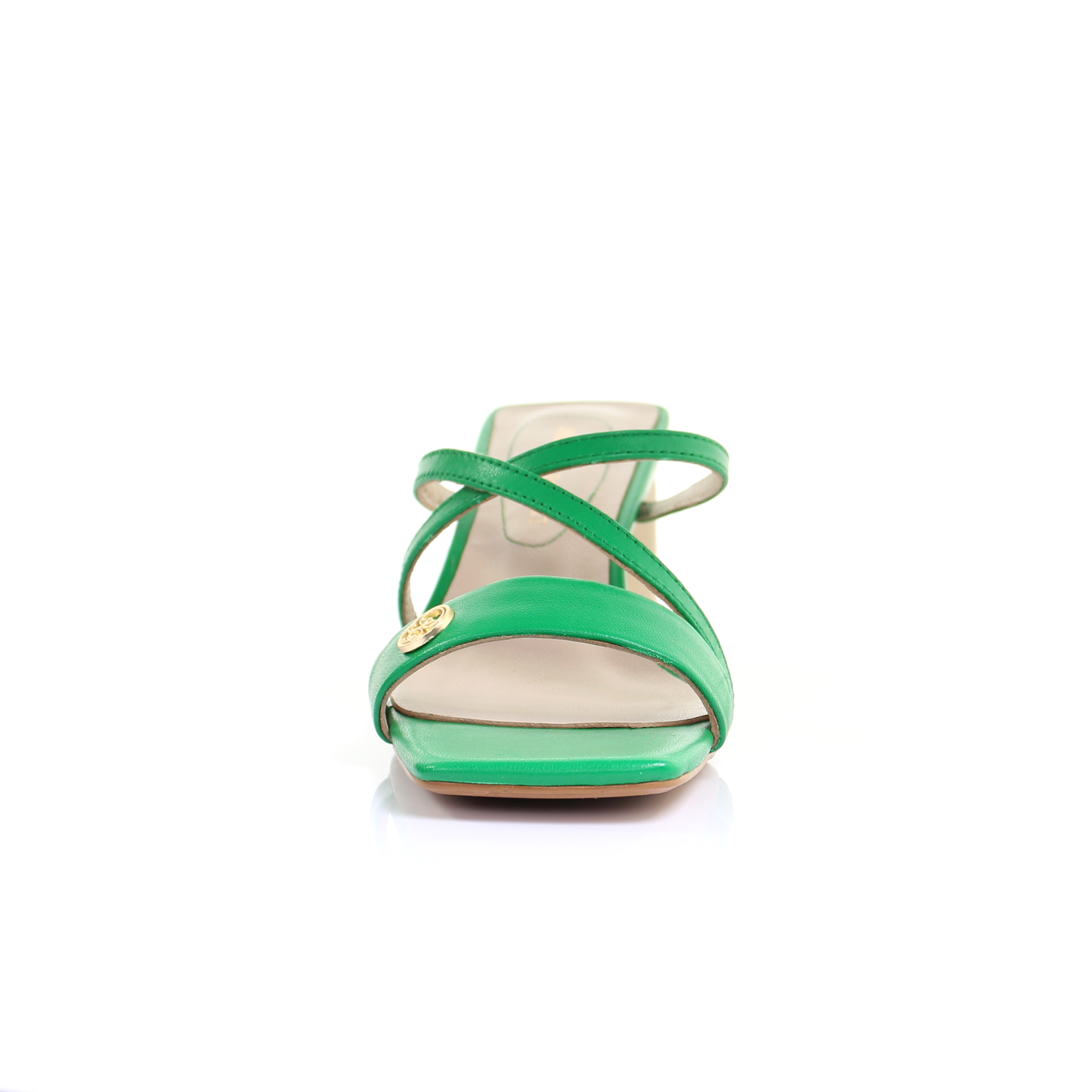 Square toe leather strappy heeled sandal- Green