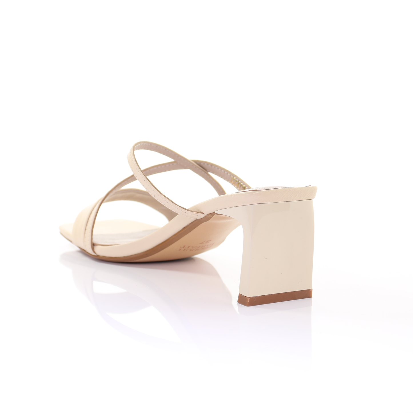 Square toe leather strappy heeled sandal- Ivory