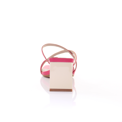 Square toe leather strappy heeled sandal- Peach