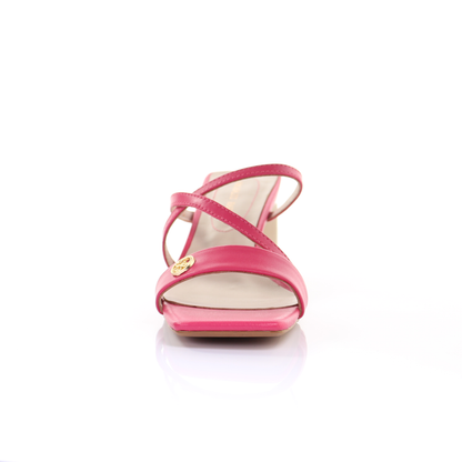 Square toe leather strappy heeled sandal- Peach