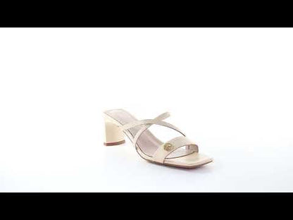Square toe leather strappy heeled sandal- Ivory