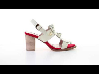 Tassel strappy 7.5cm block heel sandal-White