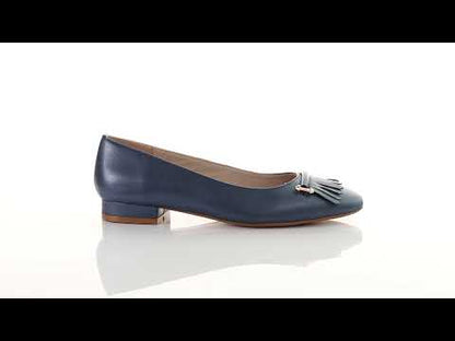 Tassel Leather Square Toe Ballerina (Blue)