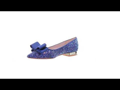 Glitter pointed toe bow ballerina (Blue)