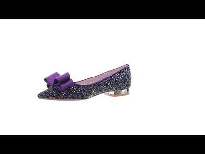 閃粉尖頭蝴蝶結芭蕾平底鞋（紫色）