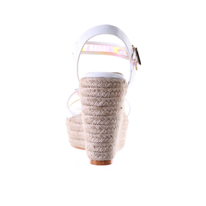 Rhinestones open toe wedge heel sandal (white)
